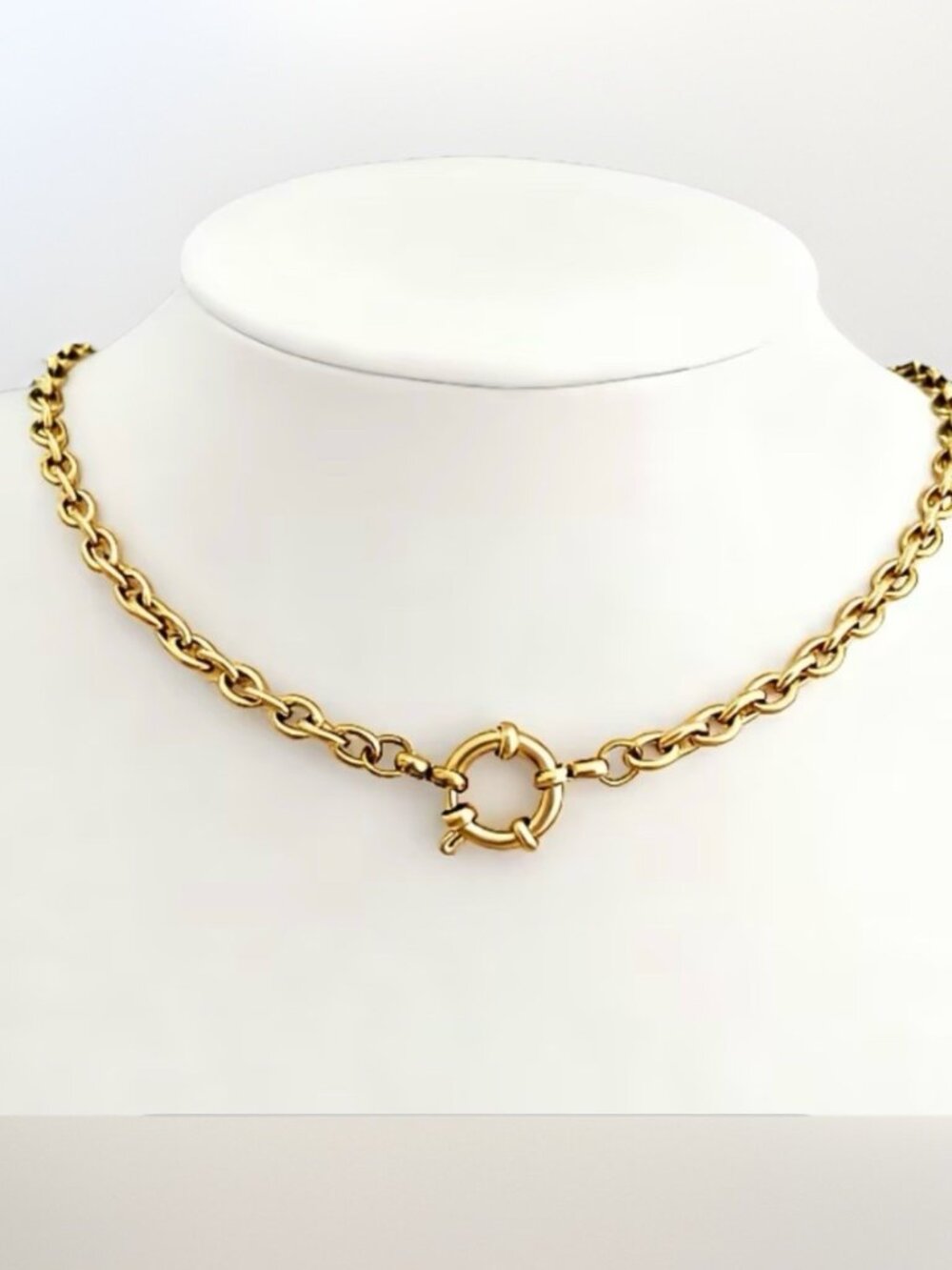 18K Gold Plated Stainless Steel Chunky Chain Necklace Charm Holder Clasp - Picture 2 of 7